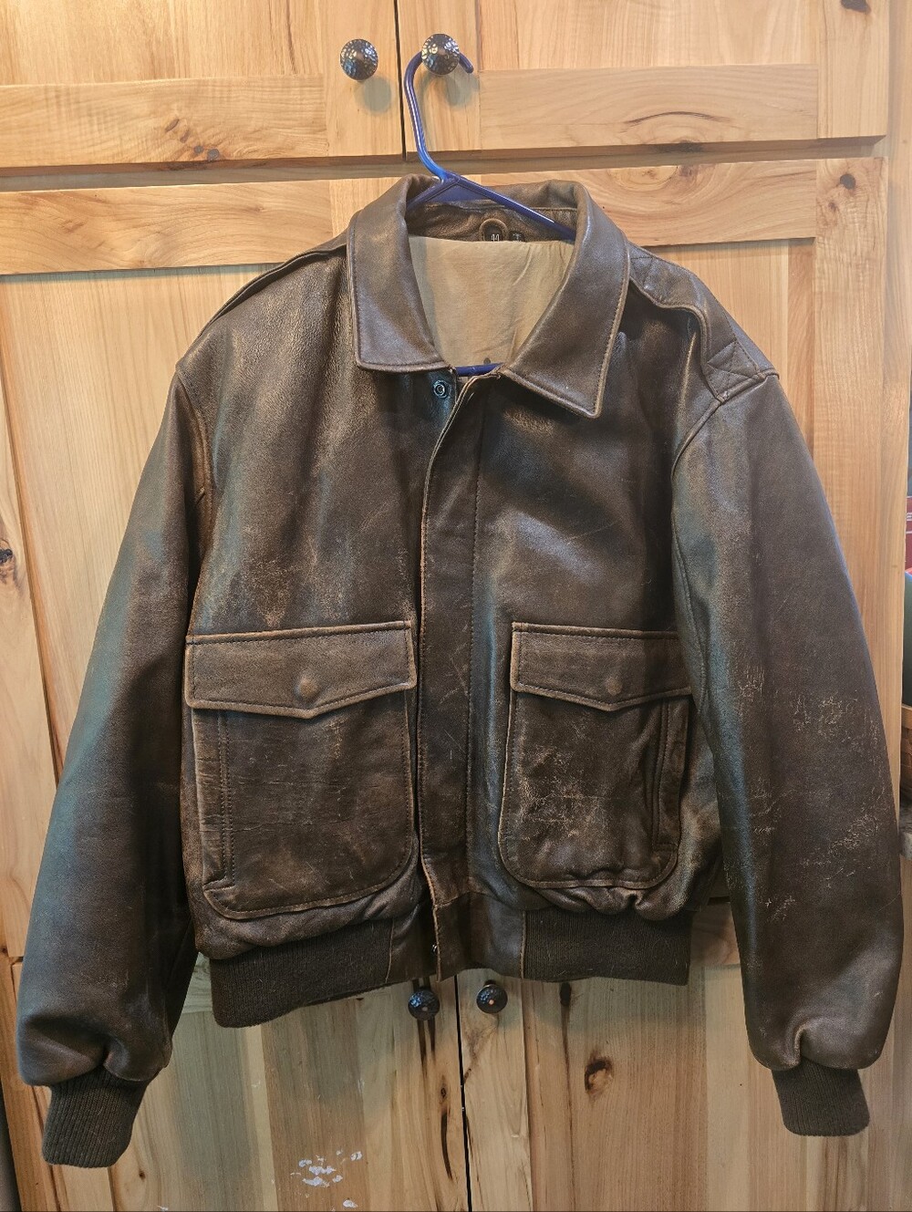 Men's Brown Leather Bomber Jacket Size 44